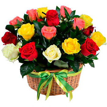 Basket multicolored roses