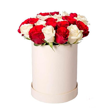 Roses in a Round White Box