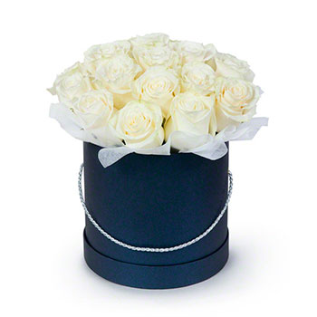 White Roses in a Round Black Box