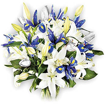 White Lilies & Blue Iris Bouquet