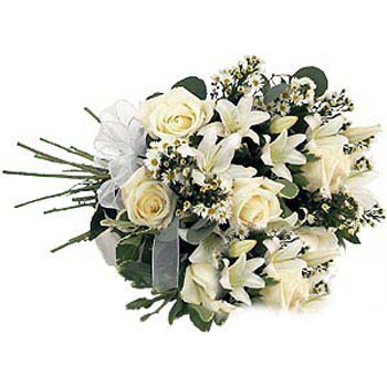 Bouquet of White Roses, Lilies and Asters