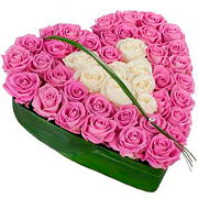 Composition of pink and white roses in a heart shape