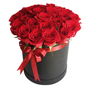 Roses in a Round Black Box
