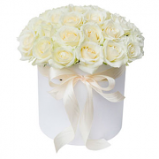White Roses in a Round White Box