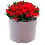 Red Tulips in a Round Box
