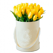 Yellow Tulips in a Round Box