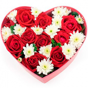 Red & White Flowers in a Heart Box