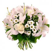 Mixed bouquet of roses, lilies and chrysanthemums.