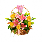 Roses and Lilies Arrangement in a Basket
